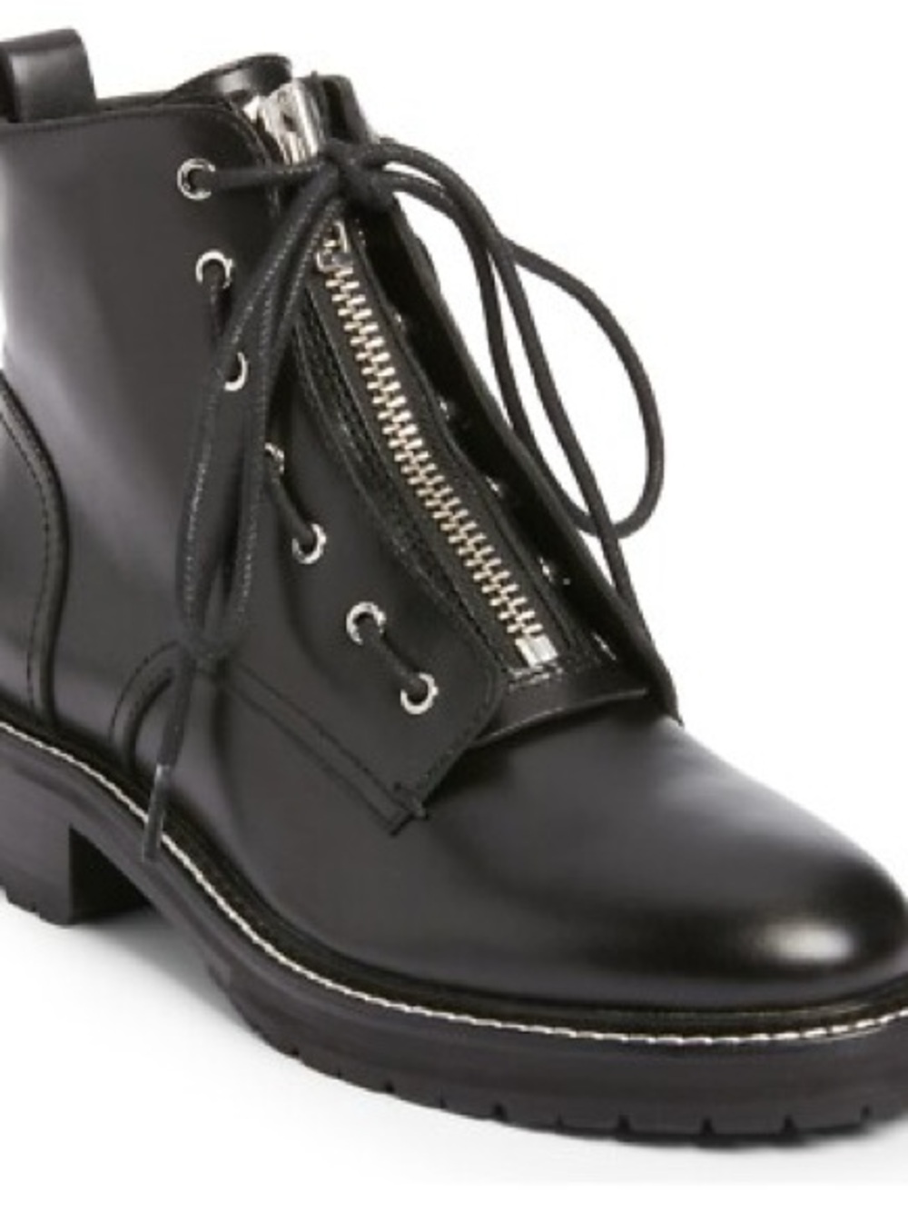 Rag & Bone Cannon Black Leather Lace-Up Ankle Boots with Front Zip